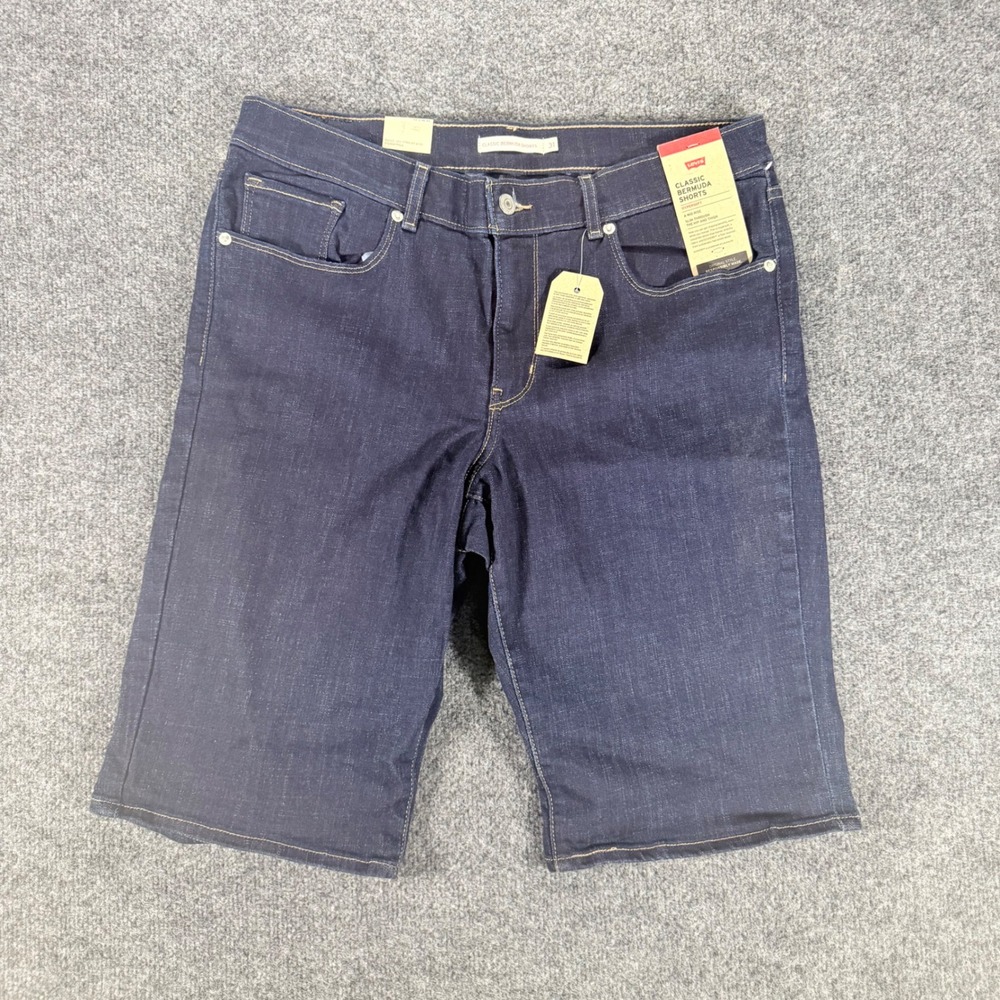 Levis Classic Bermuda Shorts Hypersoft Denim Mid Rise Slim Fit 12 W31 Blue Women